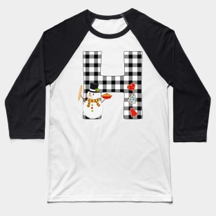 BW Buffalo Checks Pattern Monogram H | Snowman Baseball T-Shirt